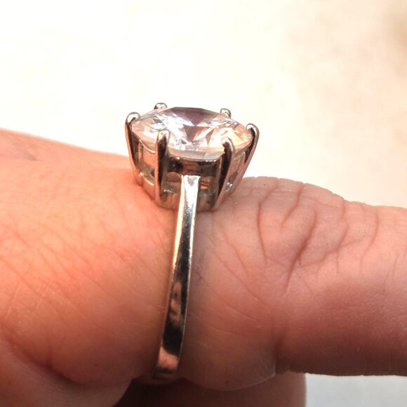 Silver Plated Round Cut Clear CZ Solitaire Engagement Ring Size 9 Elegant Desig - Picture 4 of 6
